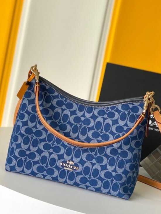 Coach Blue Denim Monogram Shoulder Bag Everyday Crossbody